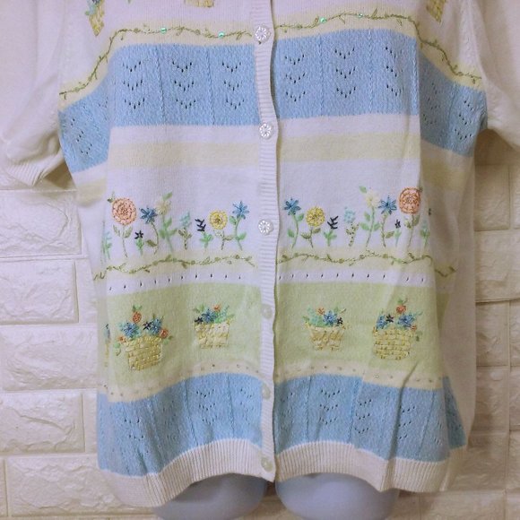 Y2K Alfred Dunner Knit Cardigan Top Novelty Sweater -XL Floral Grandma Cottage - Picture 3 of 11